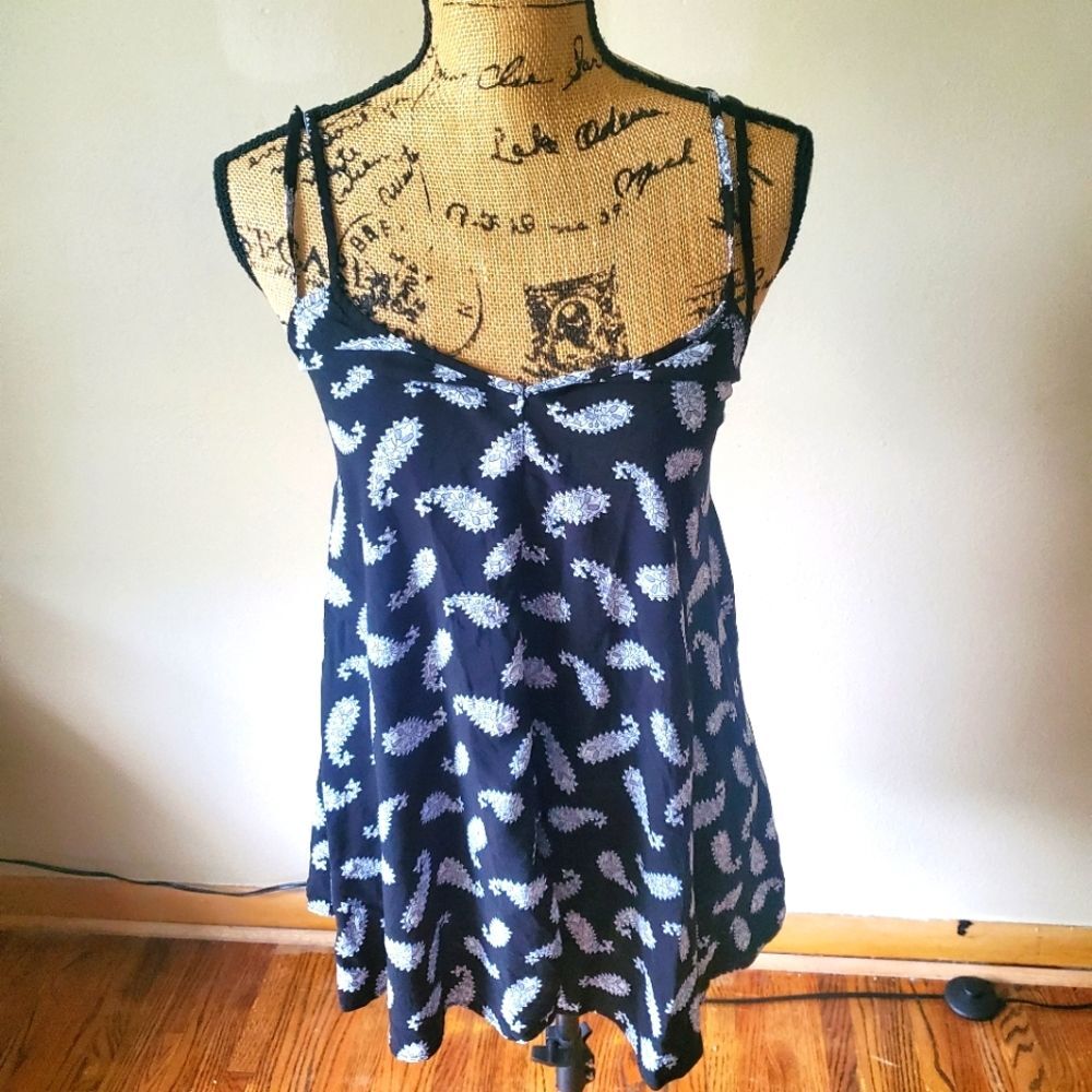 Brandy Melville Black Paisley Boho Sleeveless Mini Dress Tunic Top One Size